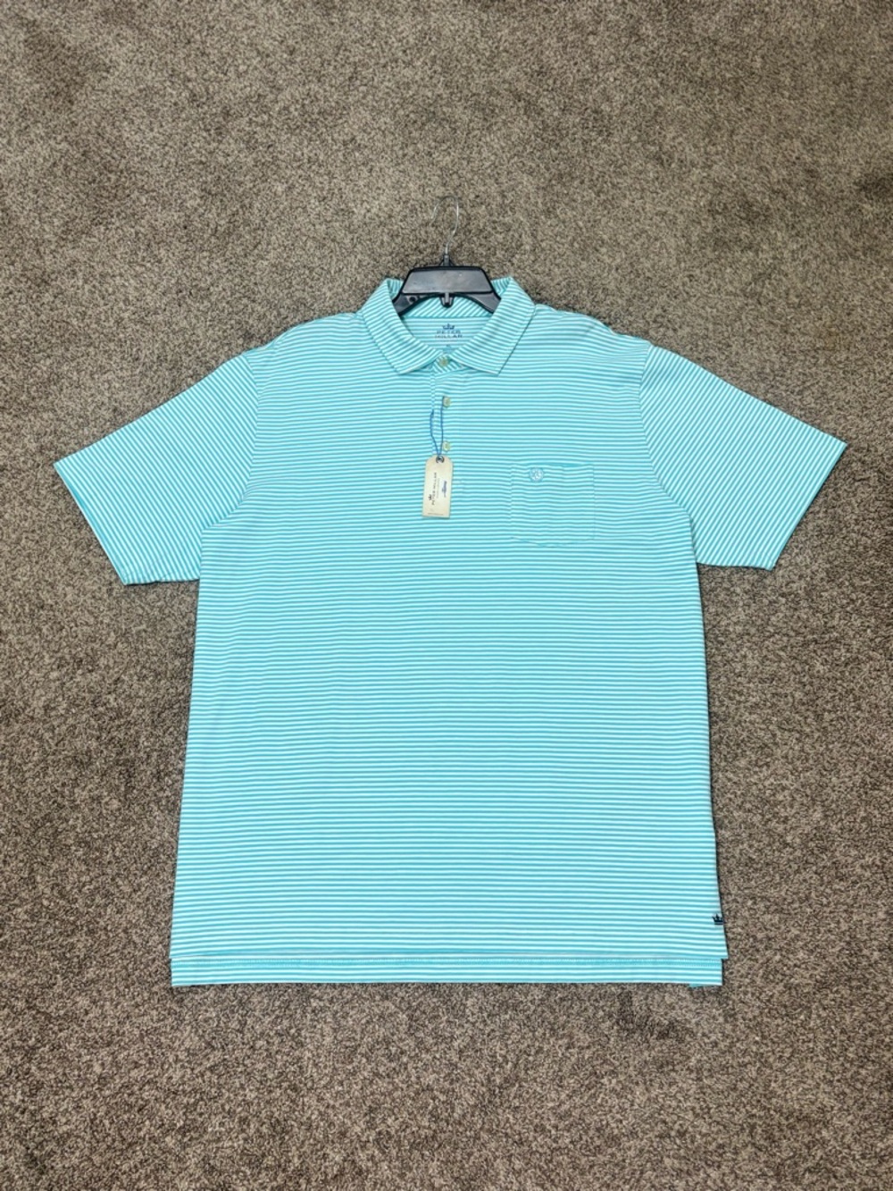 NWT Peter Millar Seaside Logo Polo Men’s XL White Blue Stripped Performance Golf
